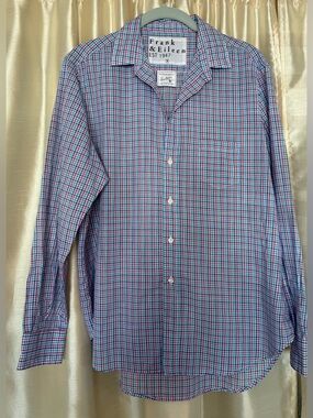 FRANK & EILEEN Eileen Relaxed 100% Cotton Blue Red Pink Button Down Shirt Small